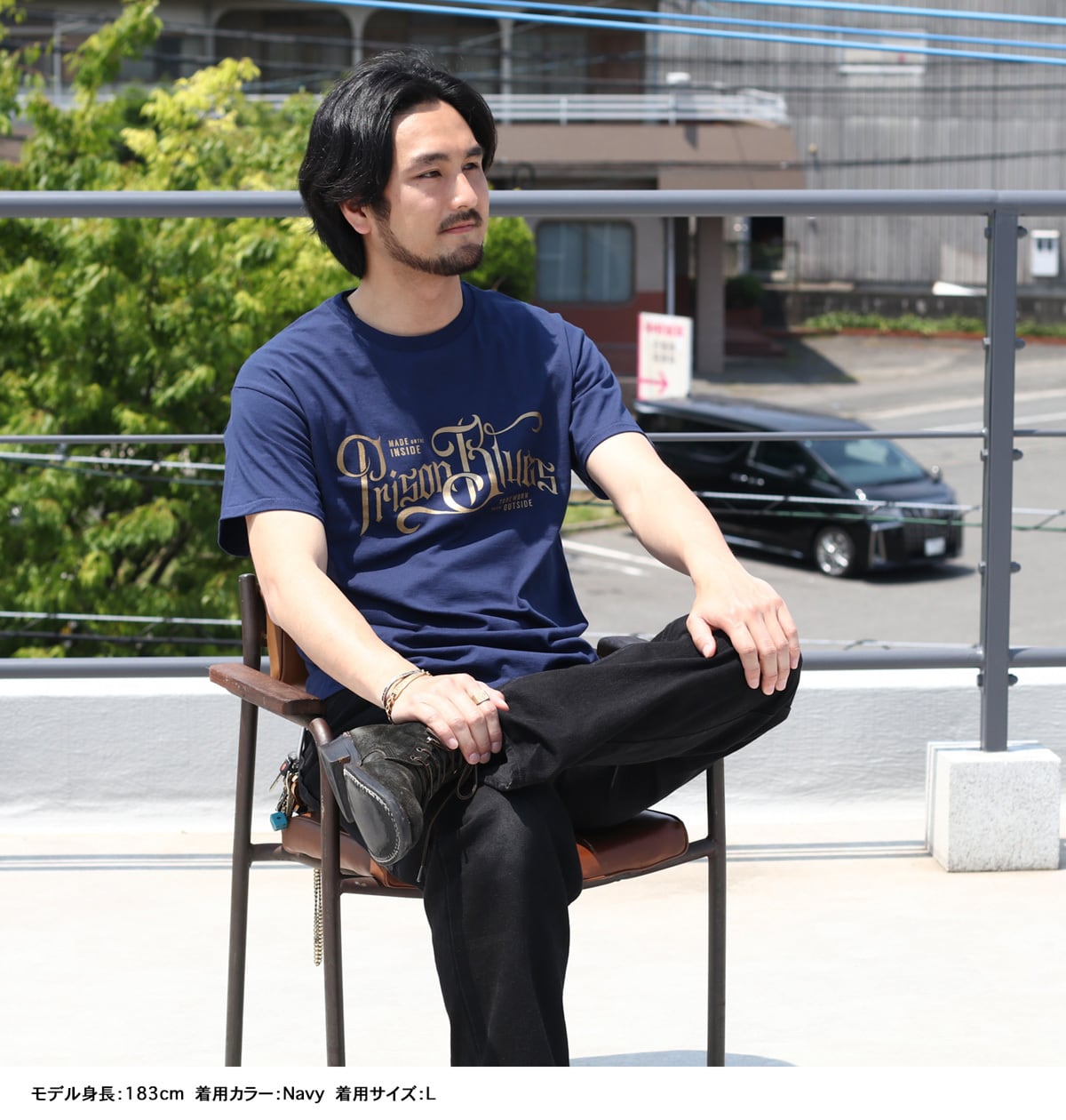 PRISON BLUES プリズンブルース 22640 W/Gold Script Logo T-Shirt