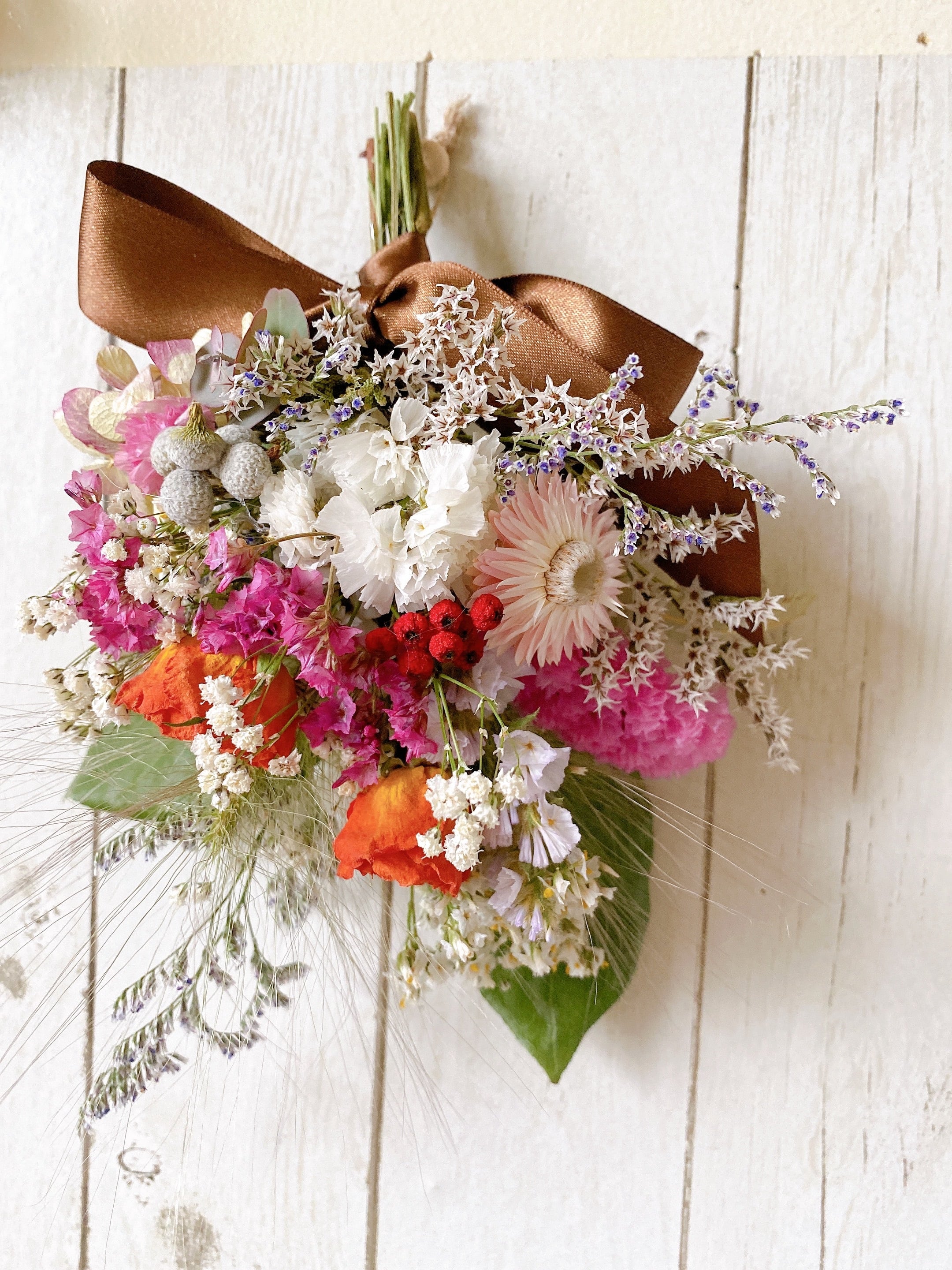 ドライフラワー White＆pink 薔薇 水無月 スワッグブーケ