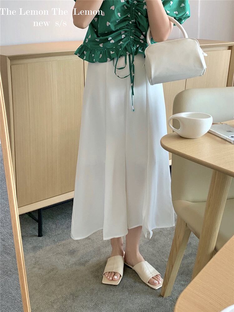 ソリッド カラープリーツスカート サマールーズ薄手カジュアルAラインロング 夏物 ソリッドカラー ビッグFスモールZ韓国49340673010