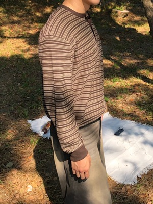 Stripe Textured Henley Neck Knit (3color)