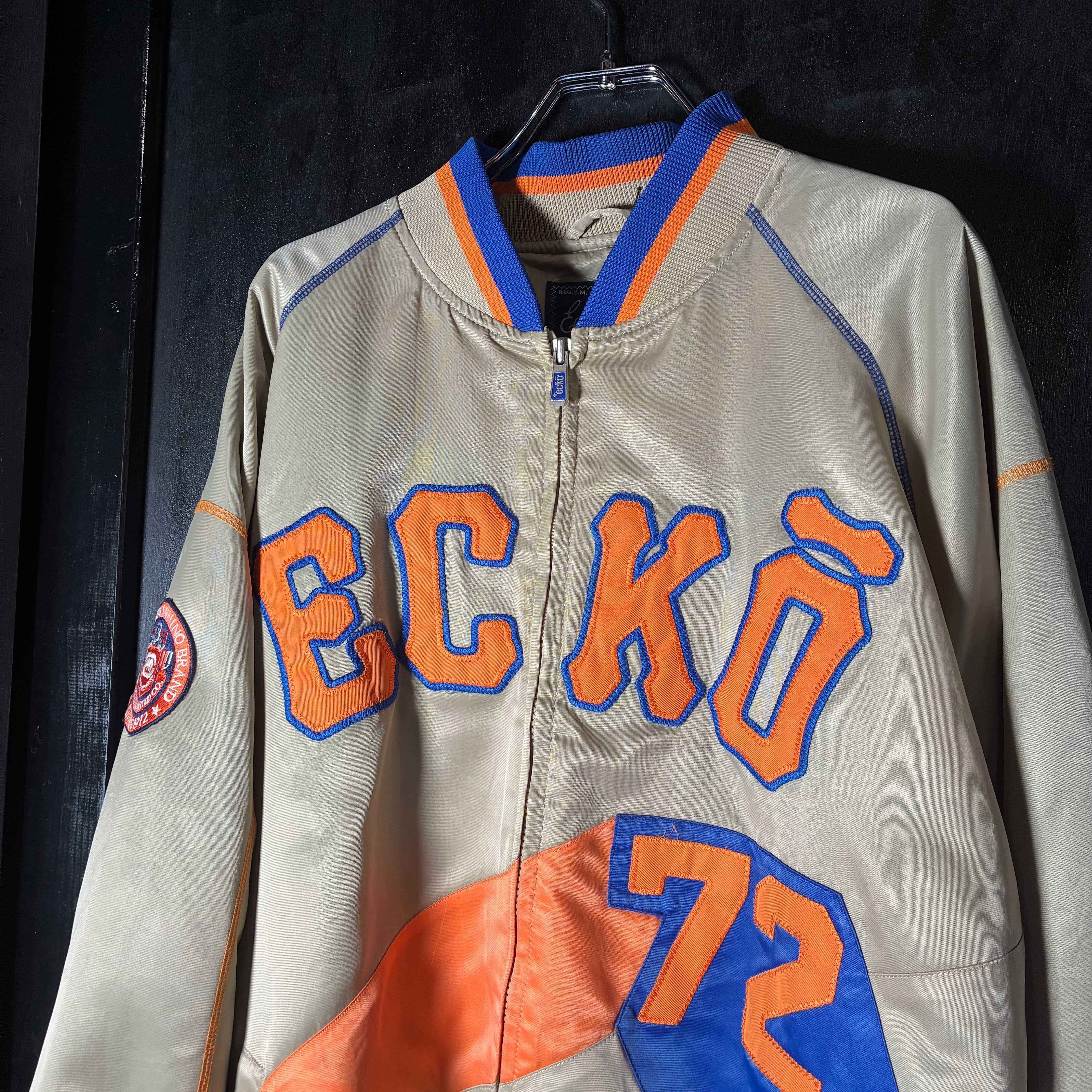 ECKO UNLTD 72 ナイロンスタジャン ベージュ オレンジ ブルー L エコー