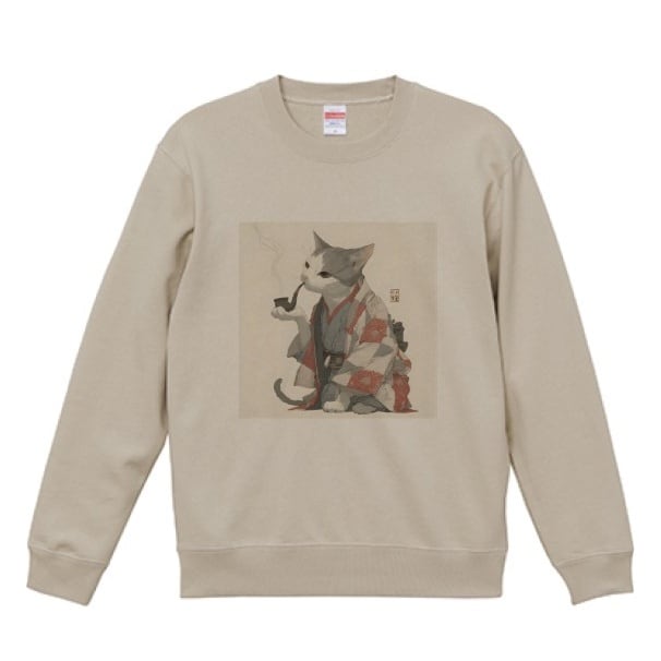 「静寂と煙と、粋な一服」スウェット リブ付/"Silence, Smoke, and a Stylish Smoking" Sweatshirt with Ribbed Detail