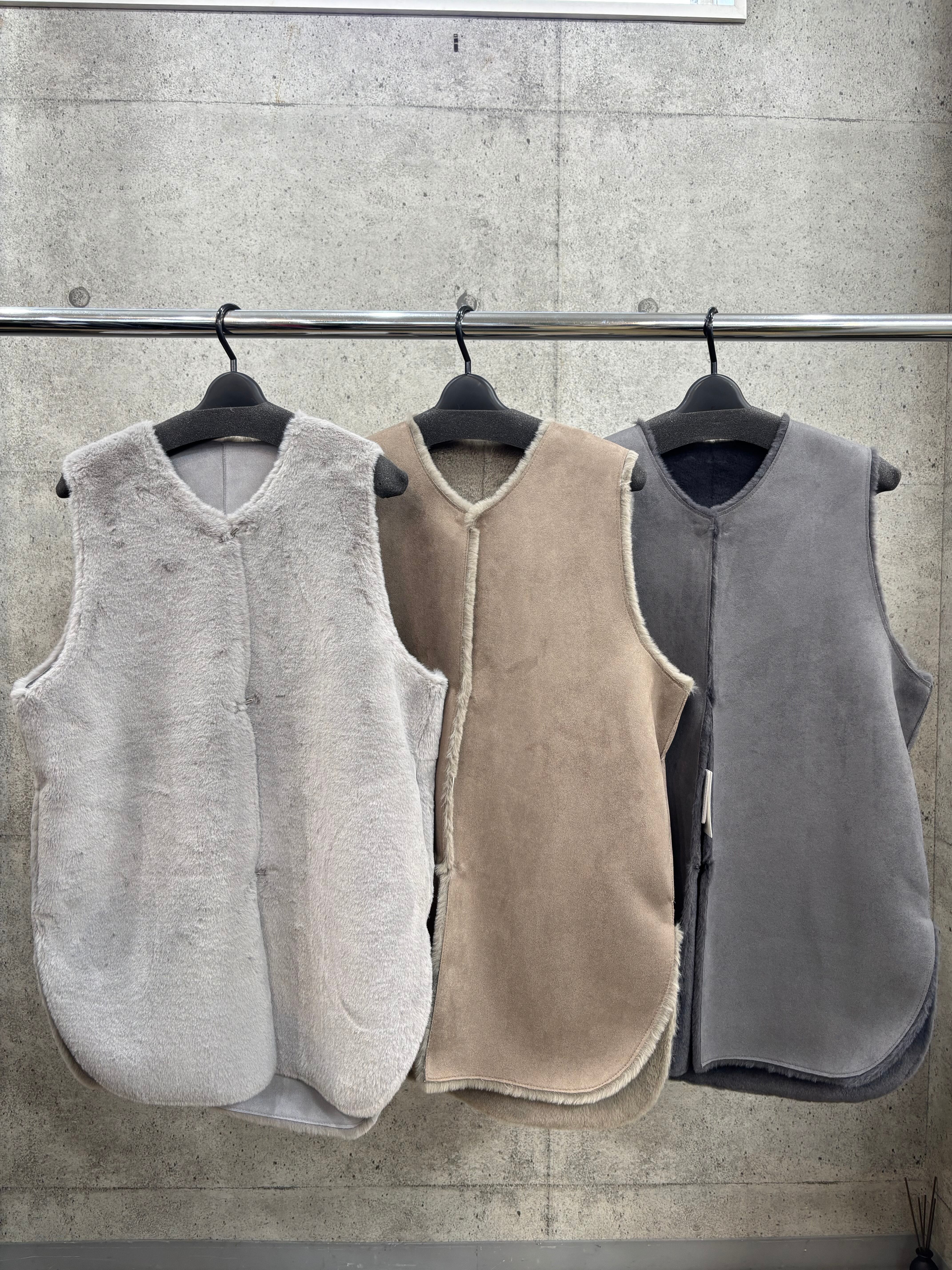 30%OFF】QTUME(クチューム) フェイクムートンミドルジレ スエード