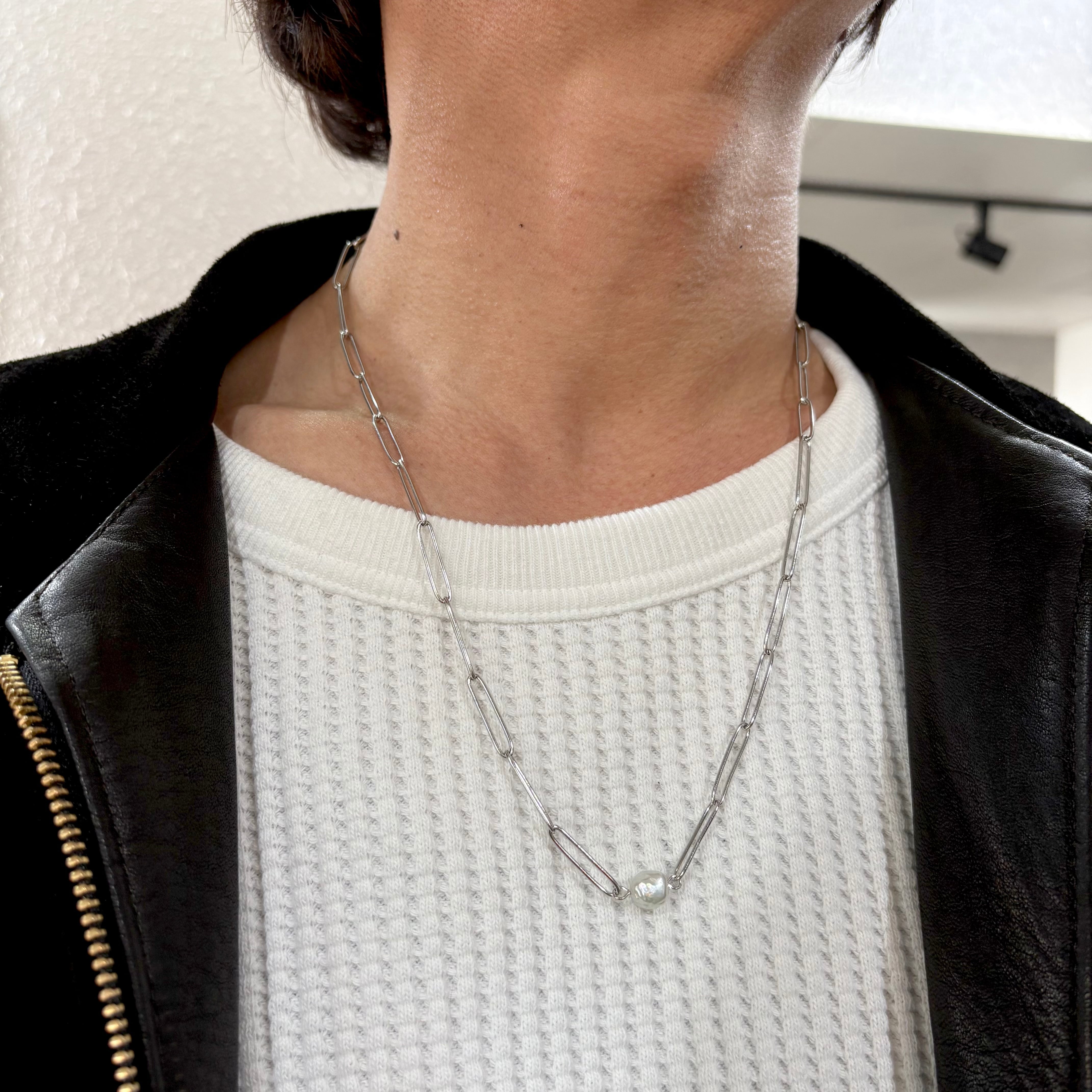 メンズおすすめ 1粒バロックパール サージカルステンレス ネックレス