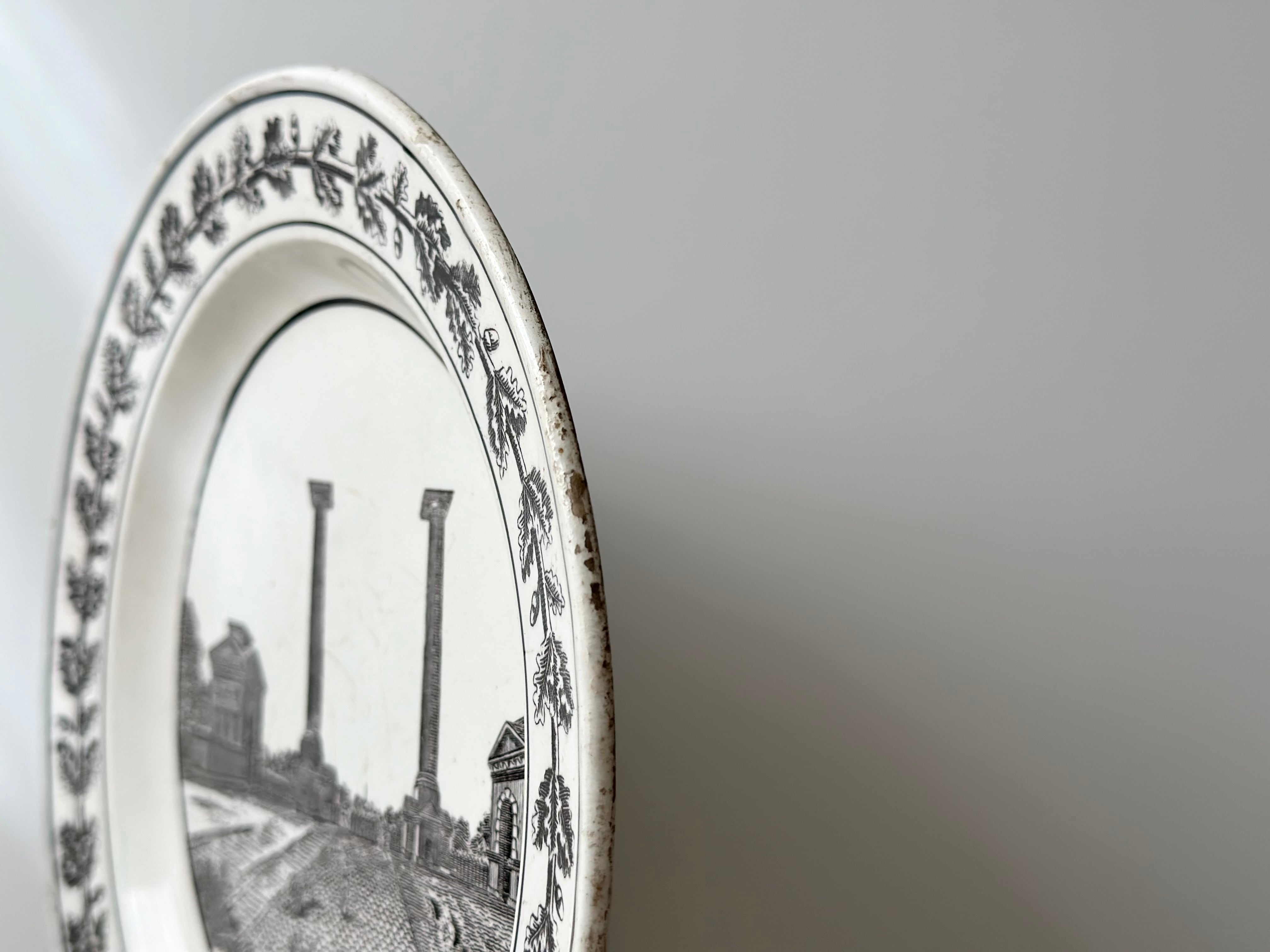 美品　フランス　アンティーク　クレイユモントロー　グリザイユプレート　絵皿 フランス クレイユ エ モントロー アンティーク グリザイユ