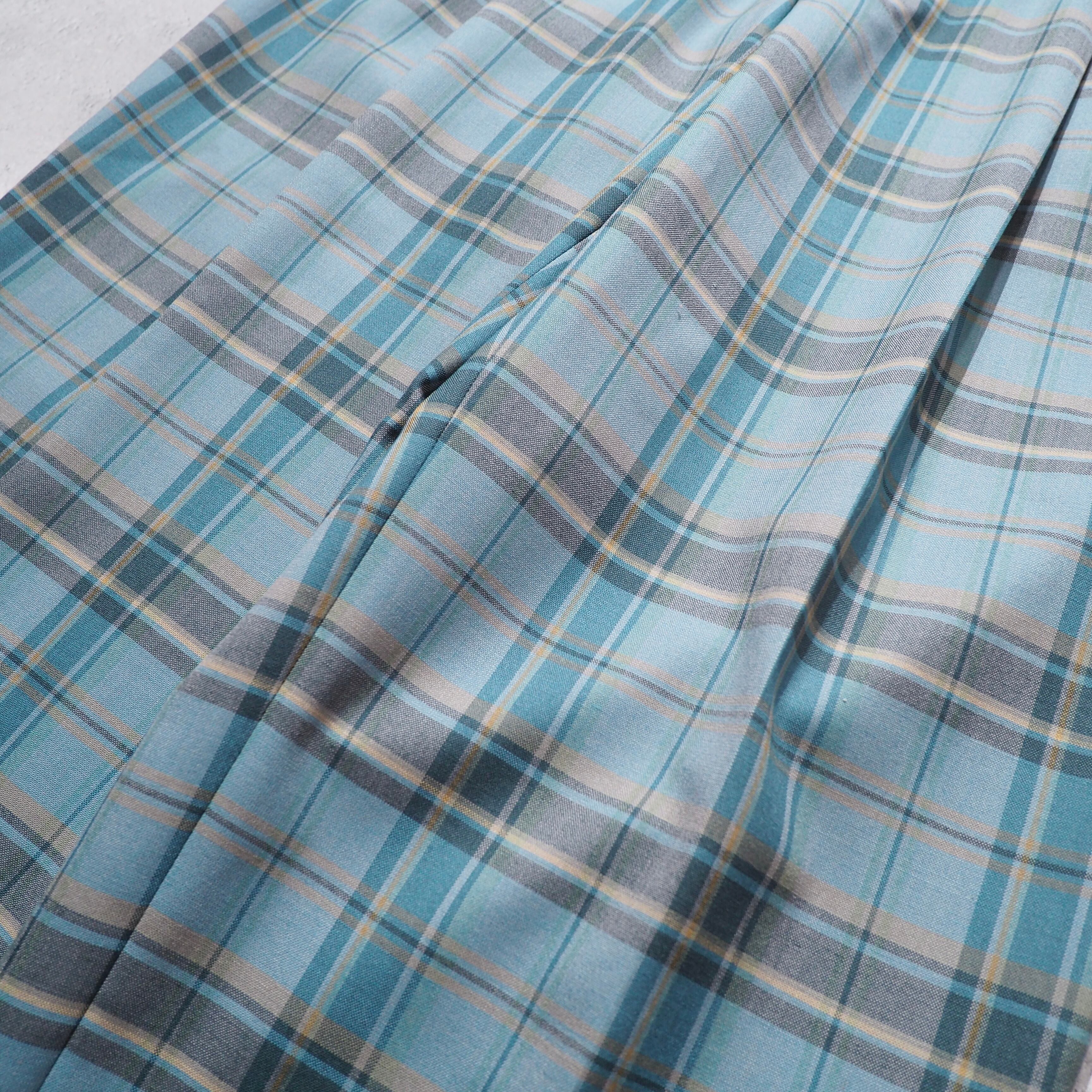 1990s Beautiful Ice Blue Check Color Vintage Loose Wide Slacks Pants