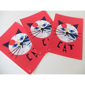 猫コラージュカード（赤）3枚セット