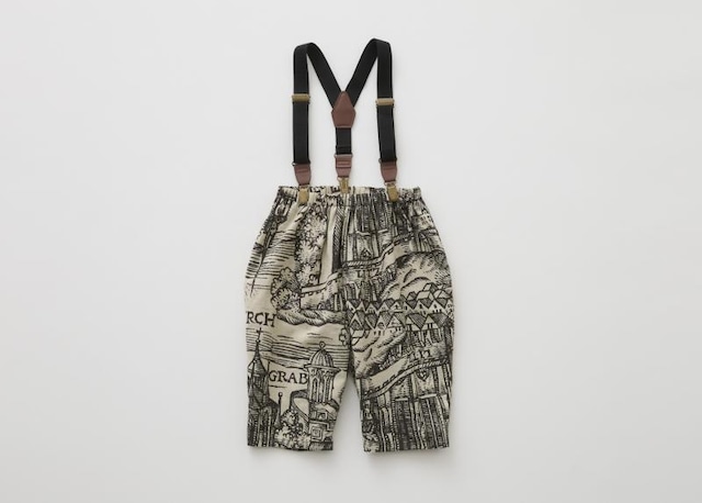 【 eLfin Folk 26AW 】 Castle town print Suspenders Pants / black