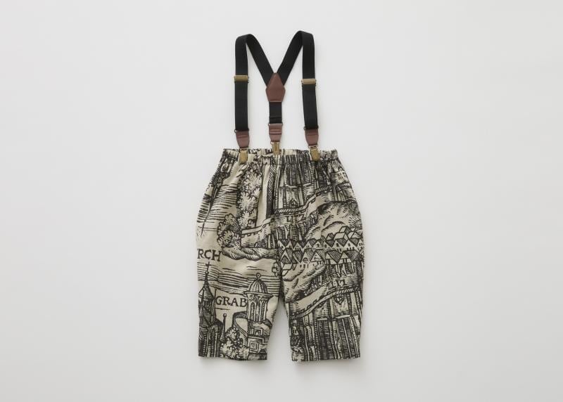 【 eLfin Folk 26AW 】 Castle town print Suspenders Pants / black
