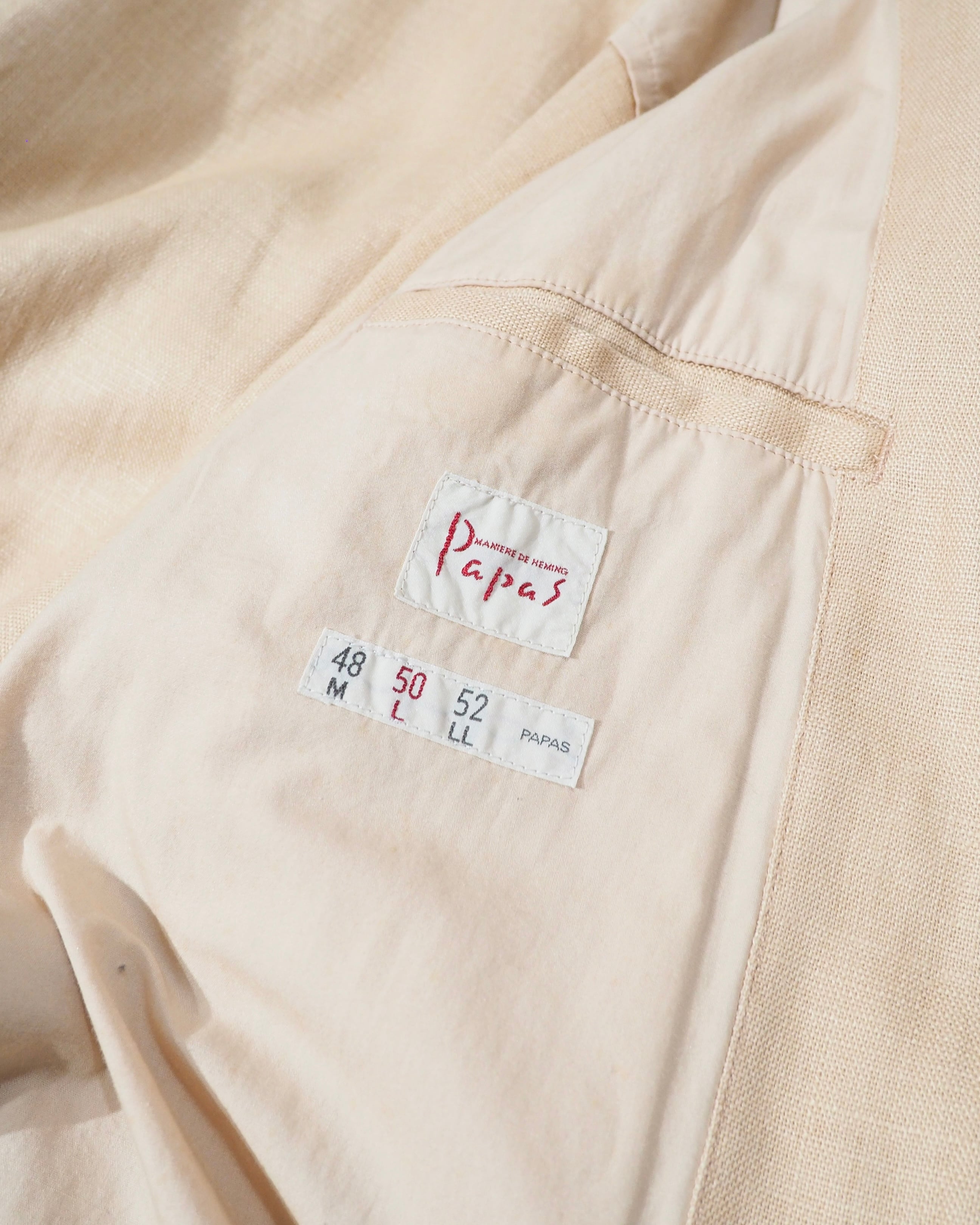 " PAPAS " Soft Light Beige color vintage loose Linen jacket