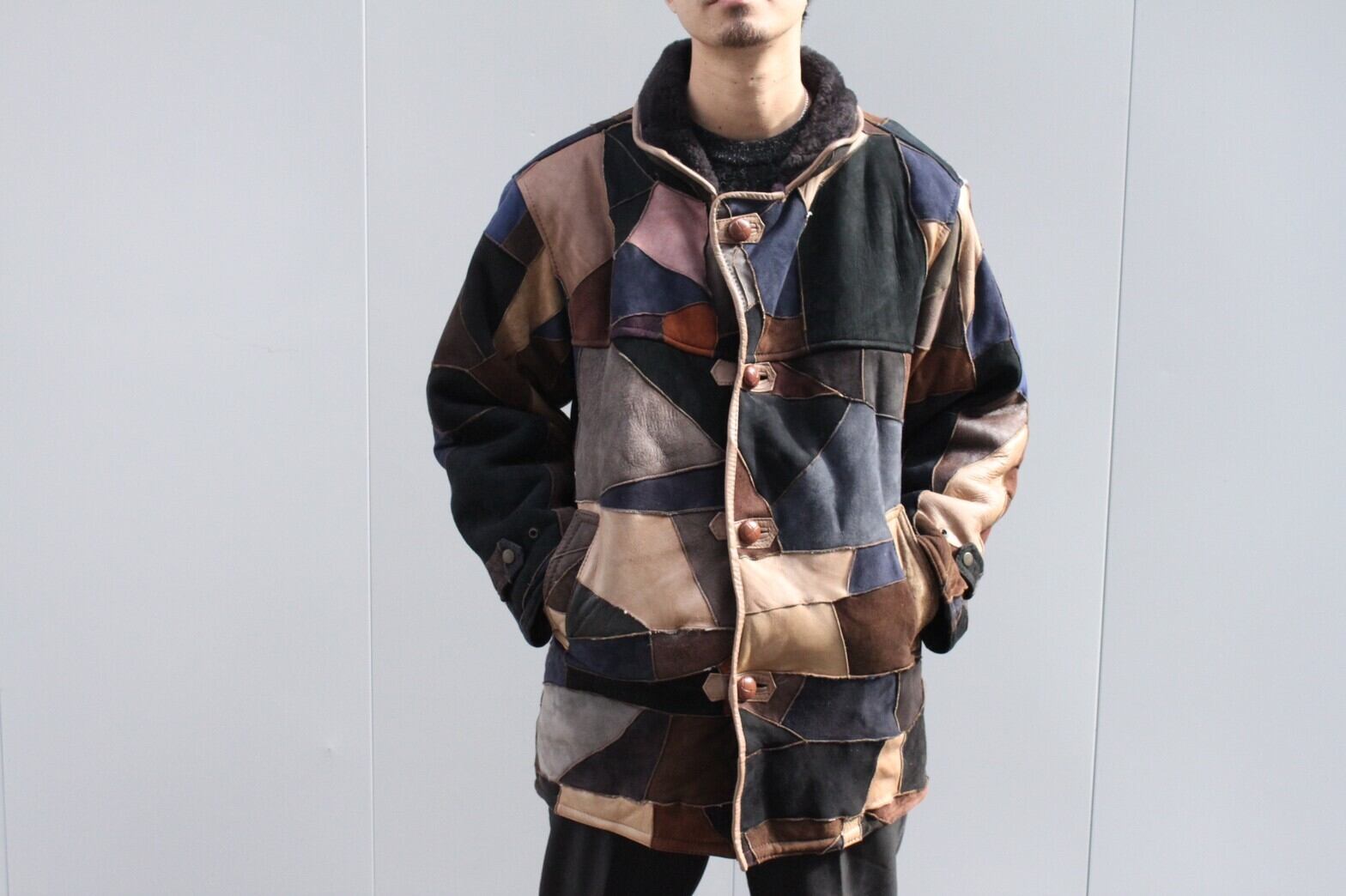 BONBEC ムートン レザー コート パッチワーク ジャケット｜ジャケット 