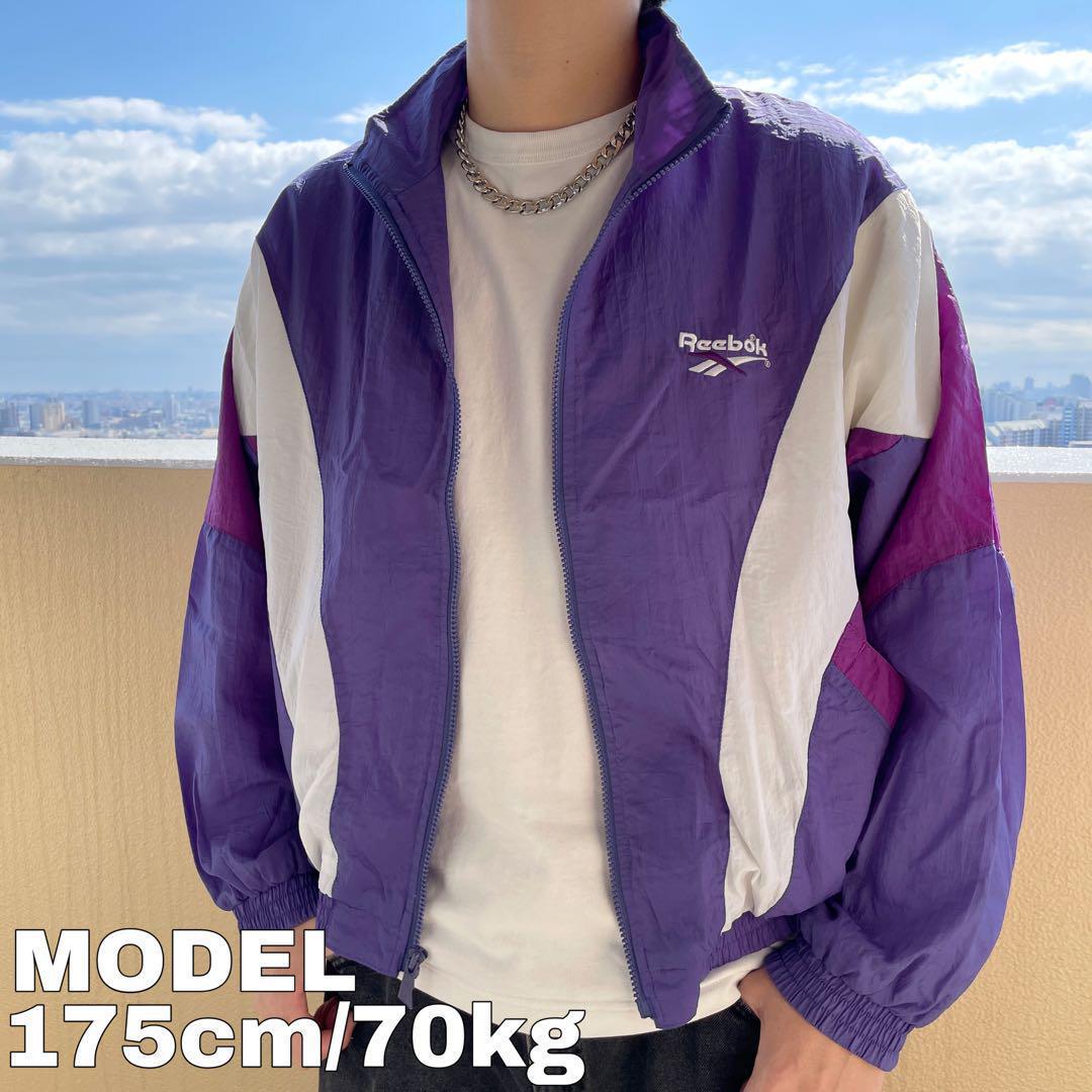 90s リーボック ロゴ刺繍ナイロンジャケット L パープル 紫 ホワイト