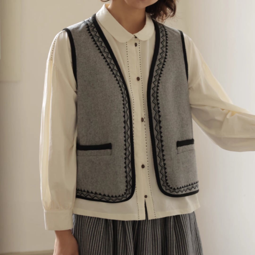 Vネックポケットベスト F3893