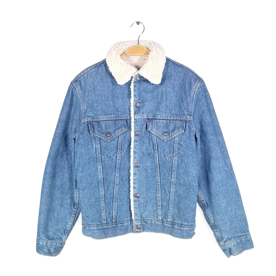 70s リーバイス 70605-0213 USA製 ボア付き ジージャン トラッカージャケット ヴィンテージデニムジャケット 2ポケット メンズS相当 Levis 古着 DA0076