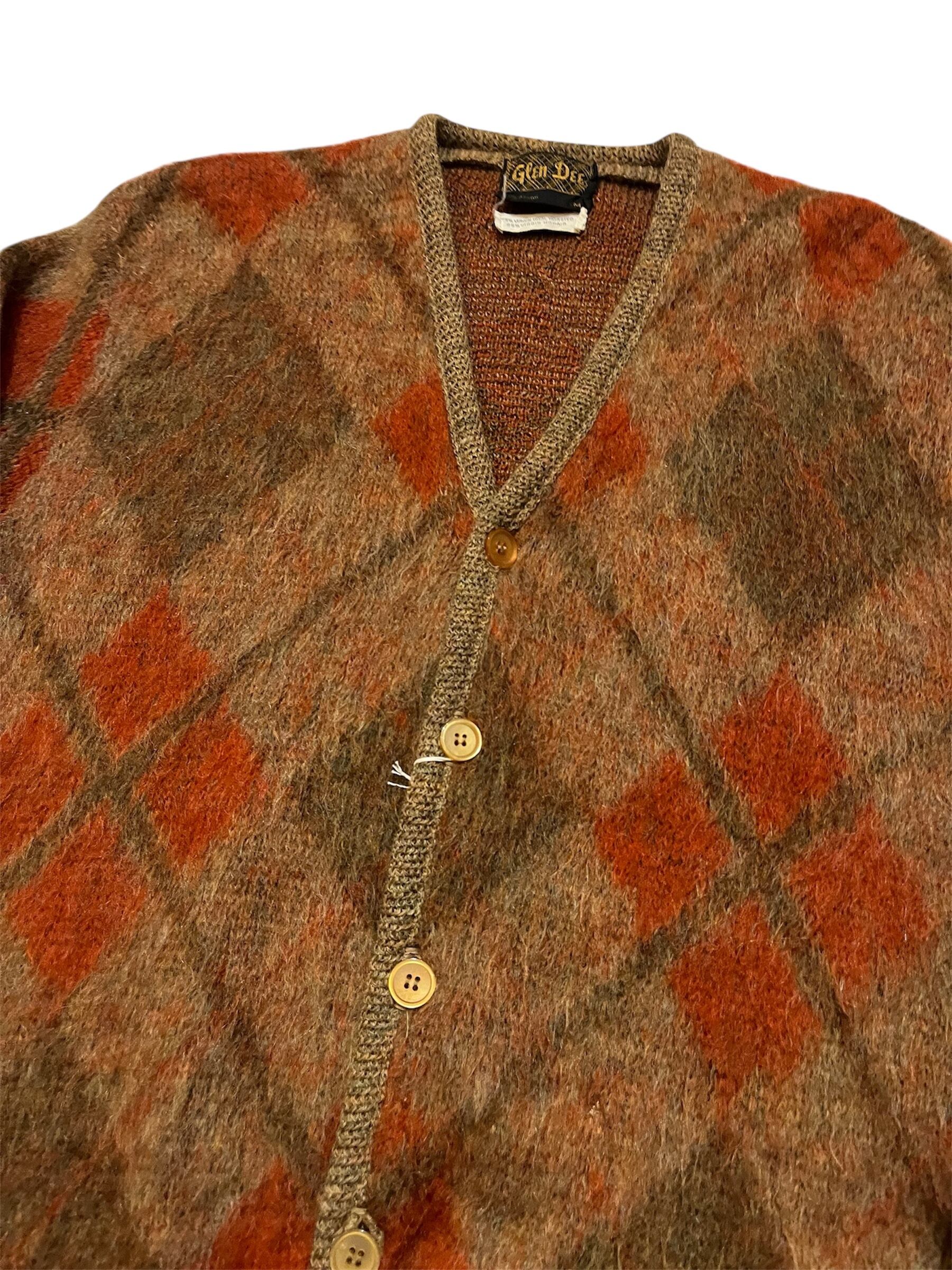 60s Glen Dee Argyle Shaggy Mohair Wool Cardigan 60年代 グレン
