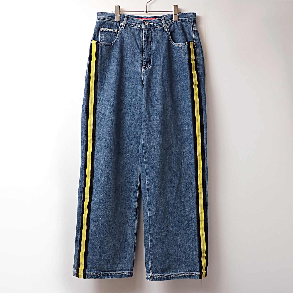 90s REVOLT yellow&black side line denim pants used