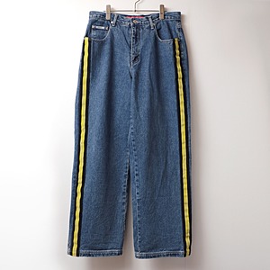 90s REVOLT yellow＆black side line denim pants used