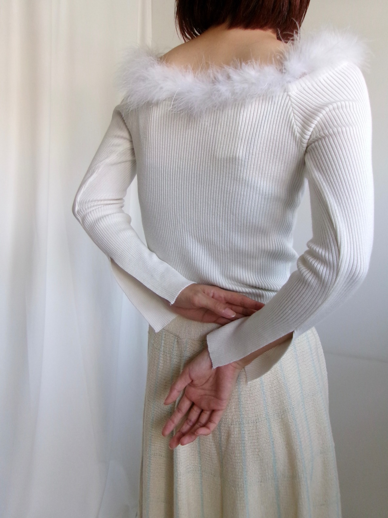 Fur shawl tight knit top