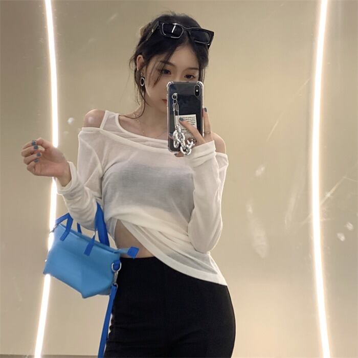 ストラップレスTシャツ カジュアルトップス サマー薄手 ロング 夏物 ドラファッションホール36855398545