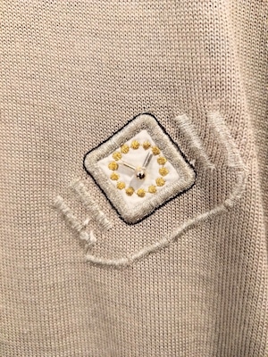 時計刺繍アンティークニット/レトロナイガイNAIGAI古着国産服