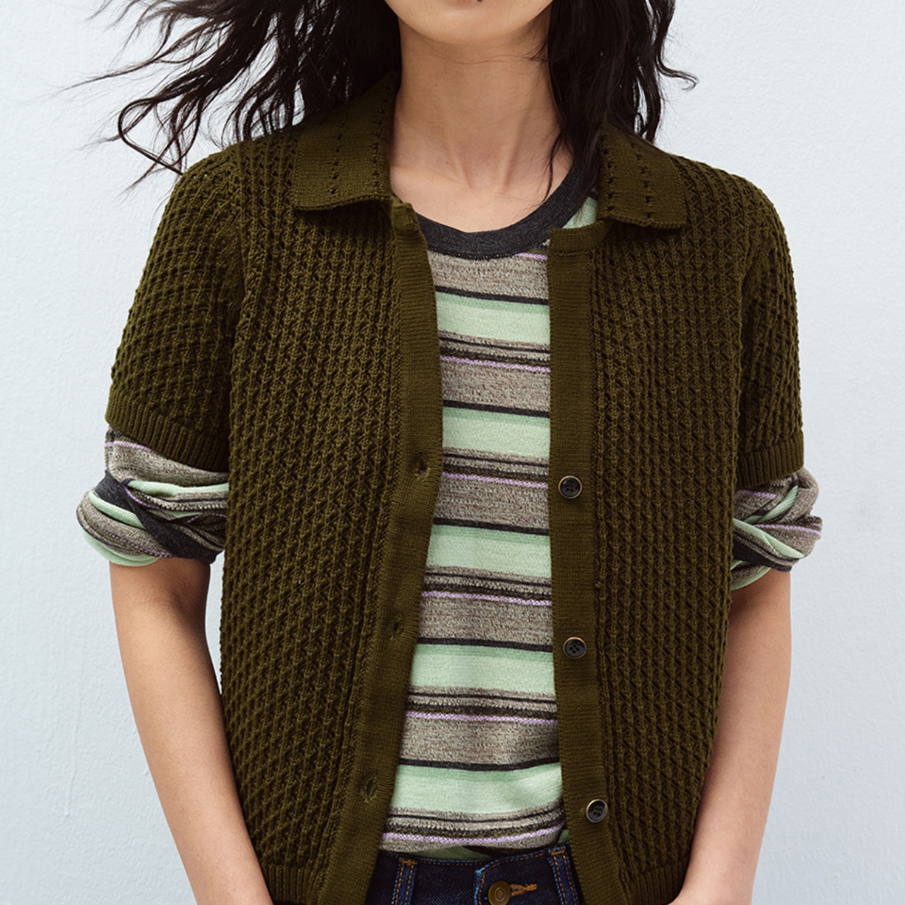 Open Collar Short Knit Cardigan 【3color】 T4351