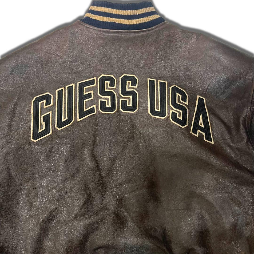 90s ゲス オールレザースタジャン XL ダークブラウン GUESS 革ジャン