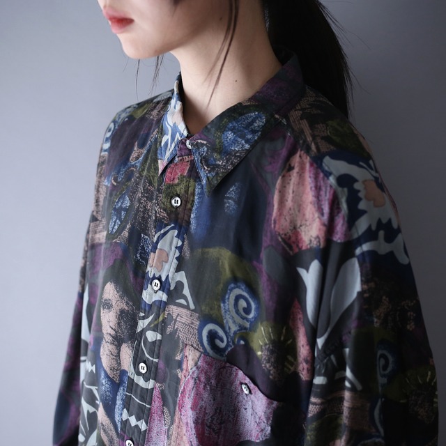 chaos coloring and design pattern over silhouette silk shirt