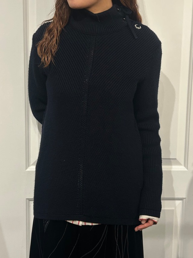 agnes b. / vintage navy lace-up neck knit.