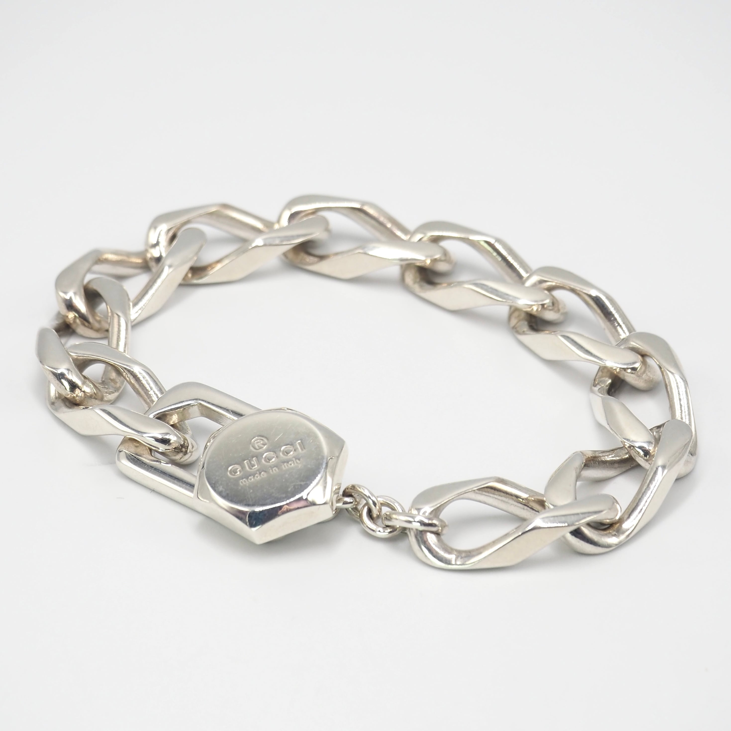 3/15掲載 GUCCI ヘキサゴン フィガロチェーン ブレスレット シルバー925 グッチ