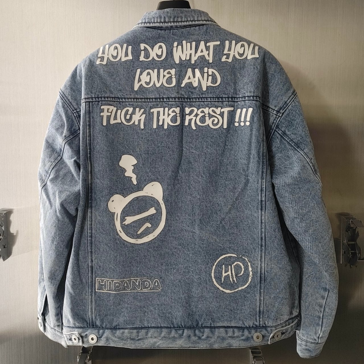 HIPANDA 落書き風ペイント 裏ボア デニムジャケット Gジャン XXL 