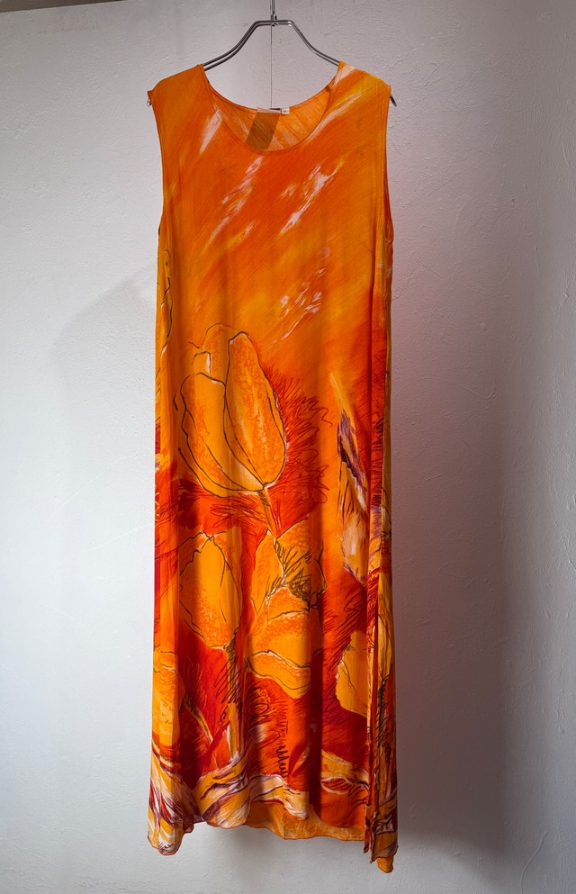 90’s EUR Art Print Double Layer Rayon Dress