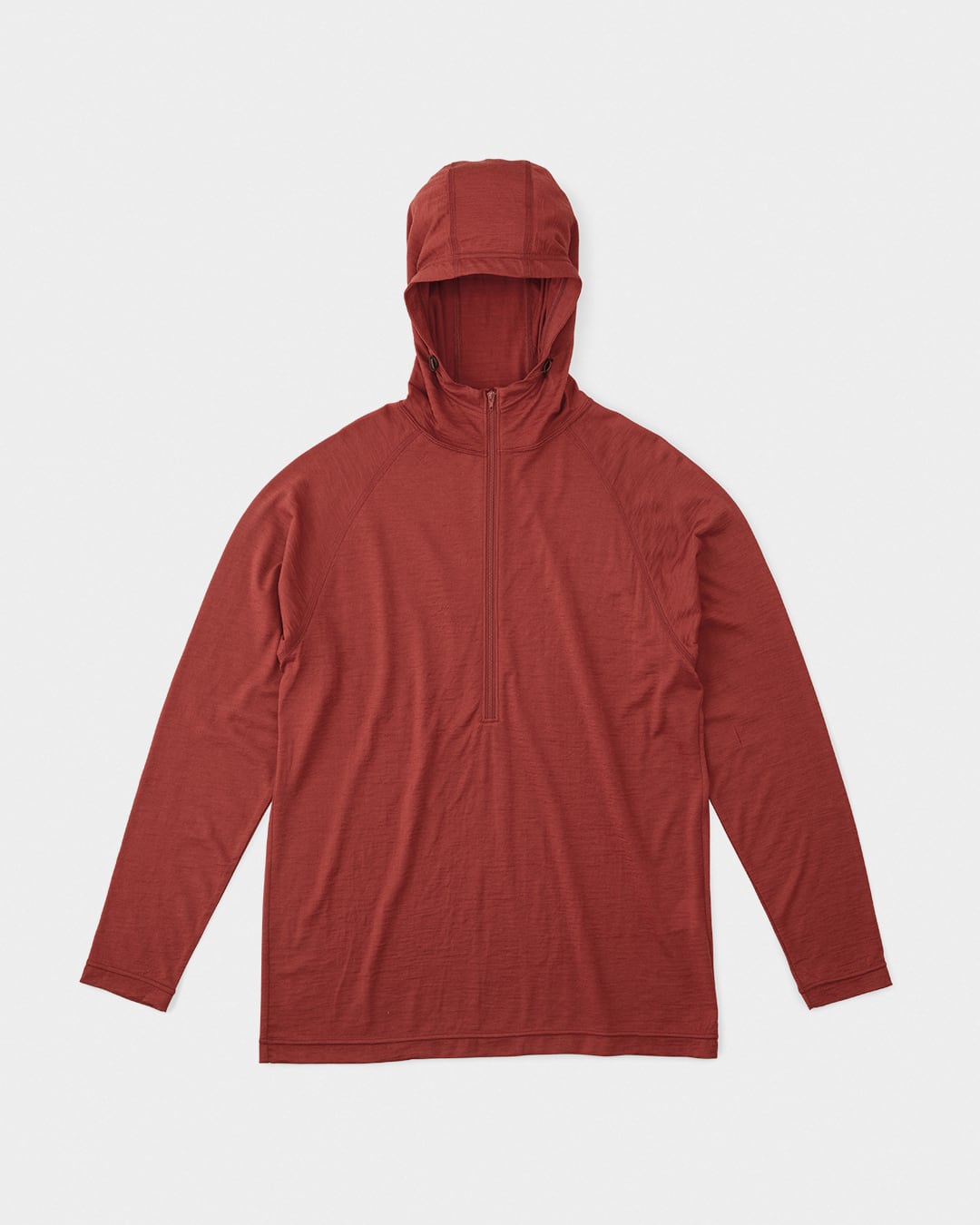 山と道 / 100% Light Merino Half Zip Hoody - Unisex #Brick Red