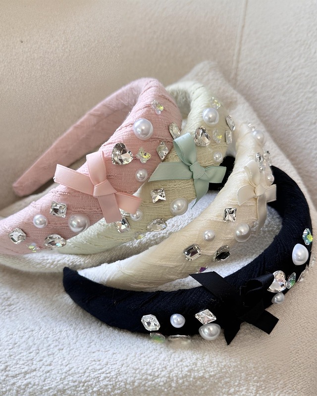 ビジューリボンワイドカチューシャ（4 colors）　24A03075