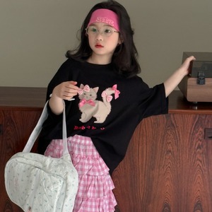 夏ネコ柄ゆったり半袖Tシャツ