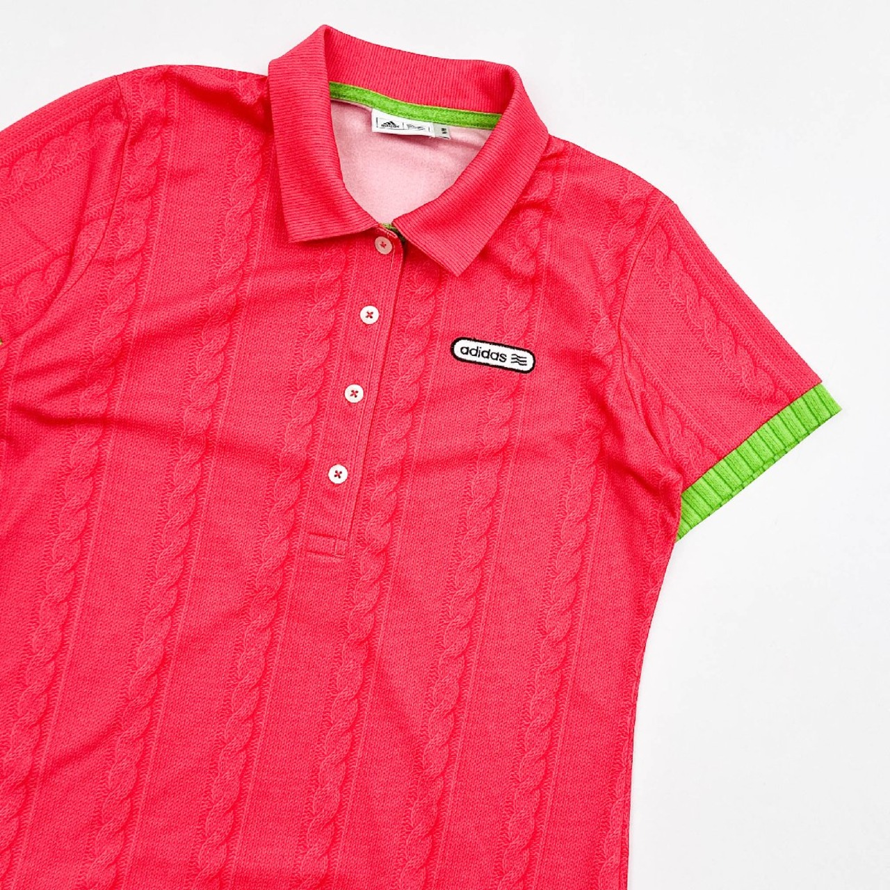 adidas GOLF アディダスゴルフ ケーブル編み 騙し絵 デザイン 半袖 ドライ ポロシャツ Mサイズ/ピンク系/レディース/スポーツ