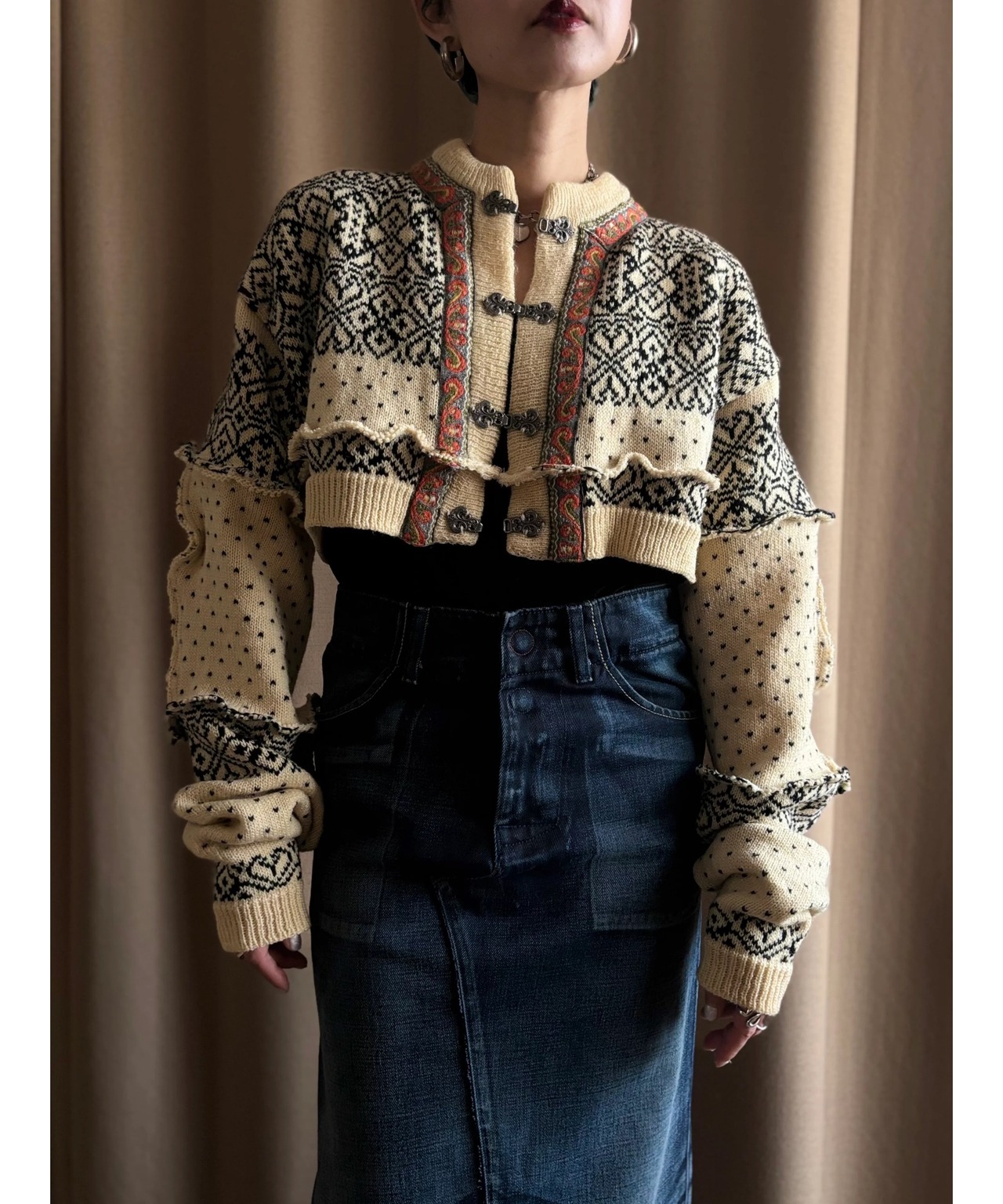 metal hook design embroidery remake knit cardigan-4471-12