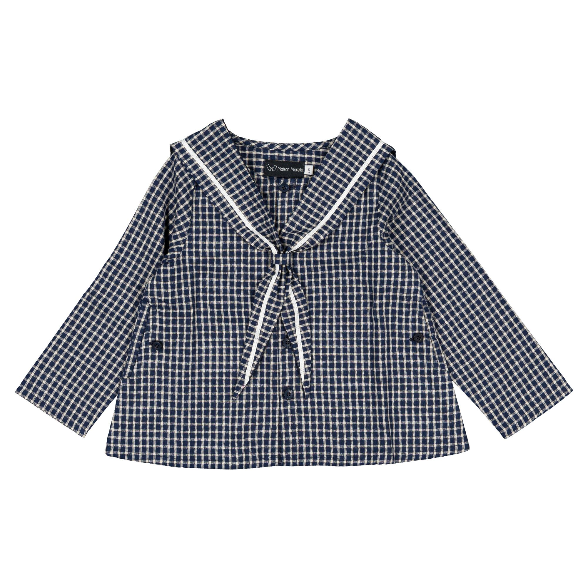 【予約・特典あり】Maison Marelle / Blouse CHAPTAL - blue&ecru check / 6Y~12Y