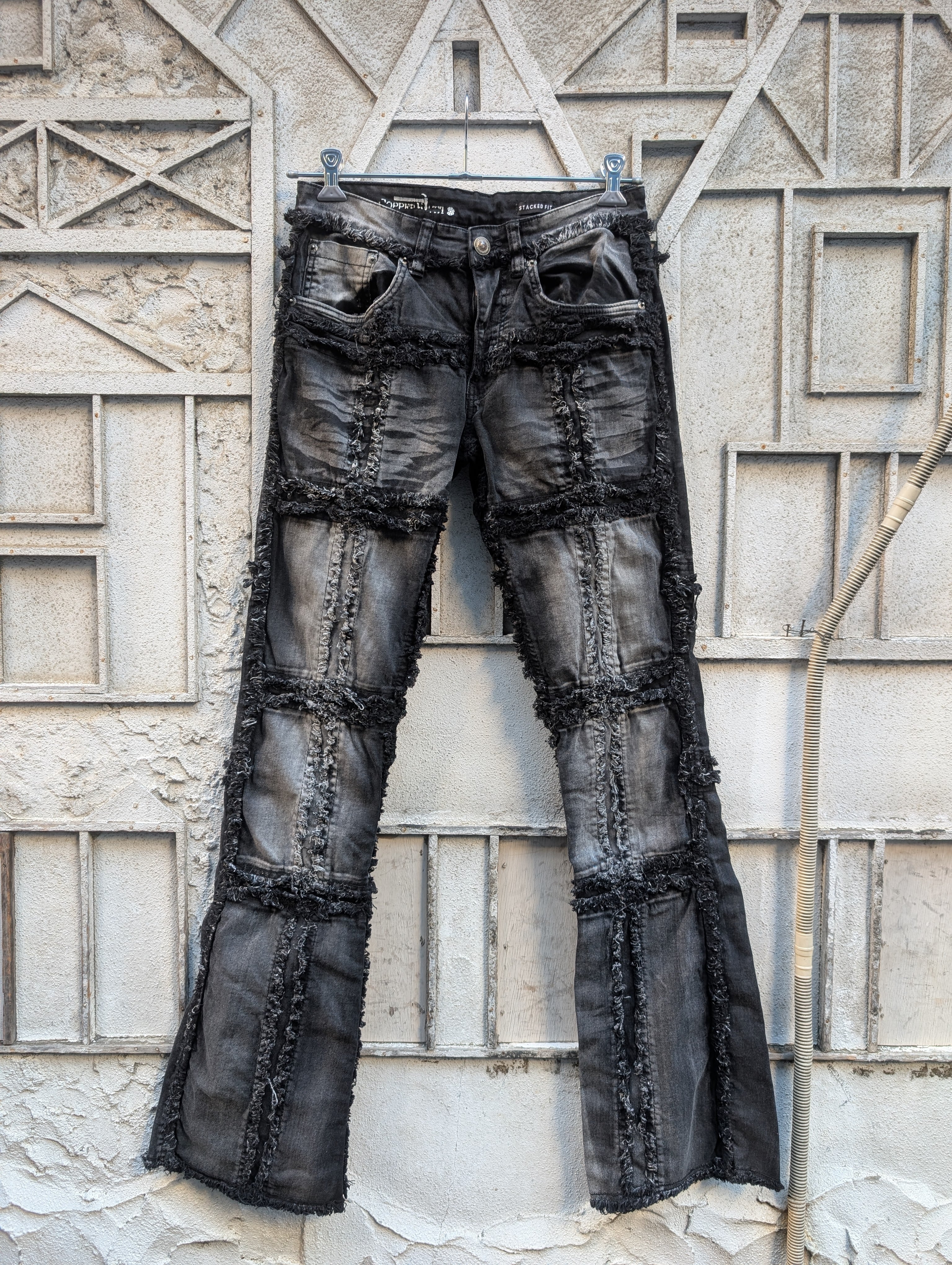 "COPPER RIVET" grunge flare denim pants