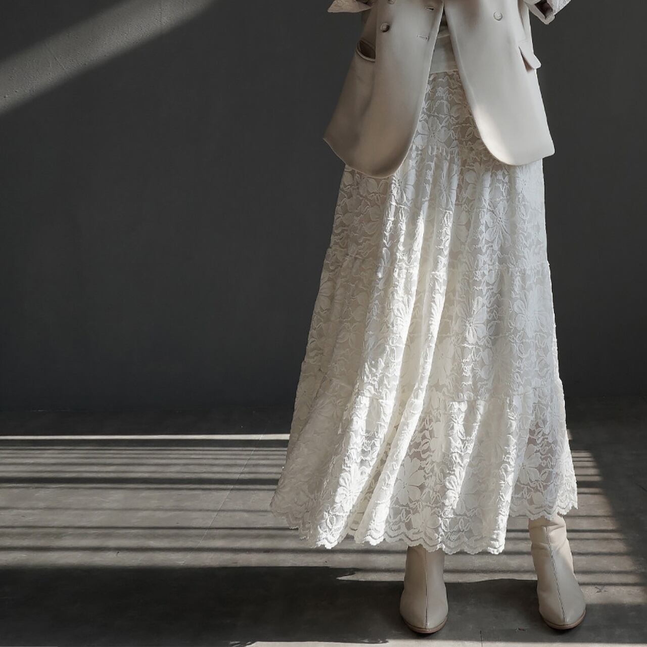 総レース フレアロングスカート 10074