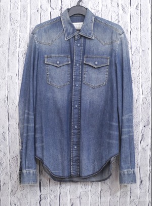 【極美品】Maison Margiela ⑩ メゾンマルジェラ メンズ ウォッシュ加工 ロングスリーブ 長袖 ウエスタン デニム シャツ 青