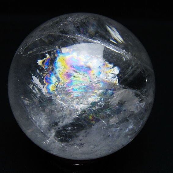 水晶 丸玉 虹入り 74mm スフィア 置物 水晶玉 一点物 151-8809