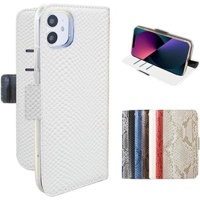 Koda | For Google Pixel 6a 対応 ケース手帳型 蛇柄 パイソン柄 ヘビ柄 耐衝撃 スマホケース サイドマグネットクローザー付き スタンド機能付き 手帳ケース 保護カバー カラー:ホワイト White 2286