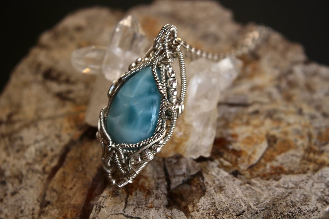 Larimar silver925 wire wrapping pendant