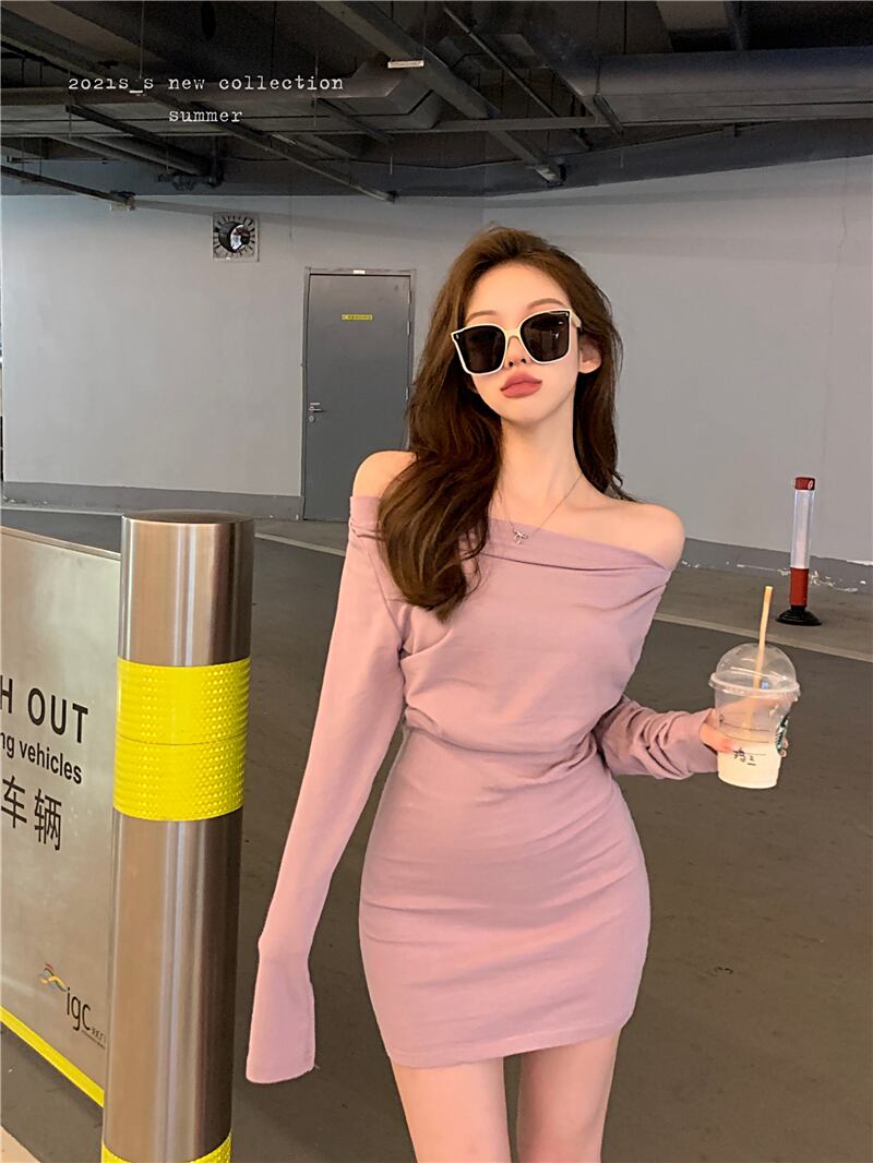 Tシャツ ドレス サマー薄手スタイルショートスカート ウェスト長袖スリーブ ロング 夏物 ブラックストロベリース71908938348