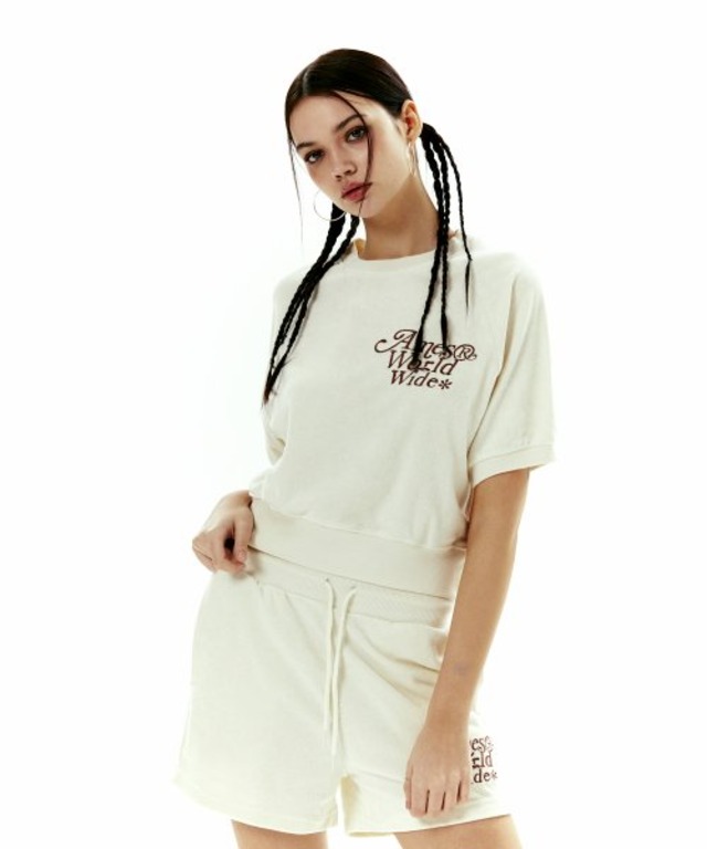 [AMES-WORLDWIDE] TERRY SIGNATURE LOGO CROP TEE IVORY