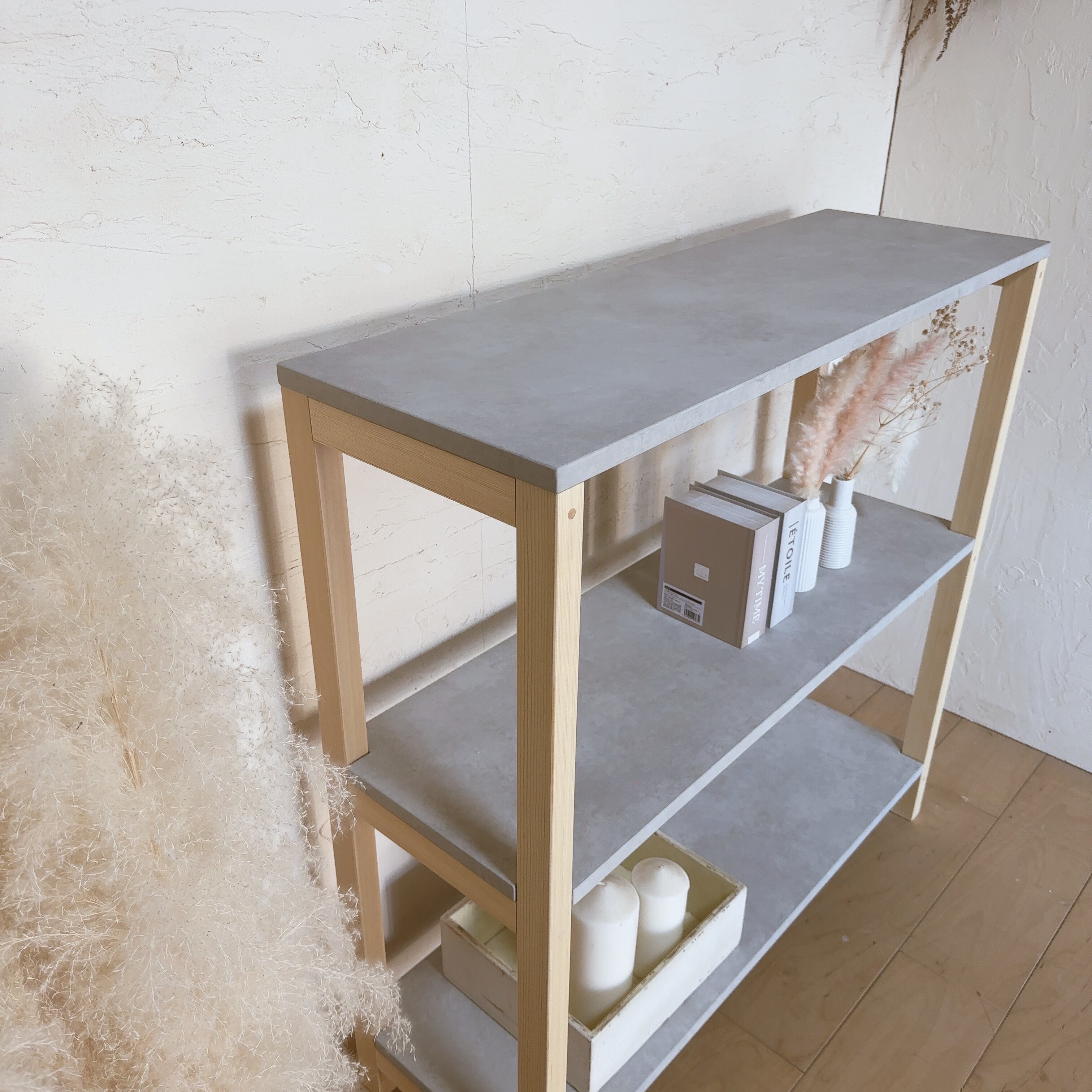 na293. 幅85 コンクリート調 シェルフ 2段 おしゃれ 商品棚 サロン