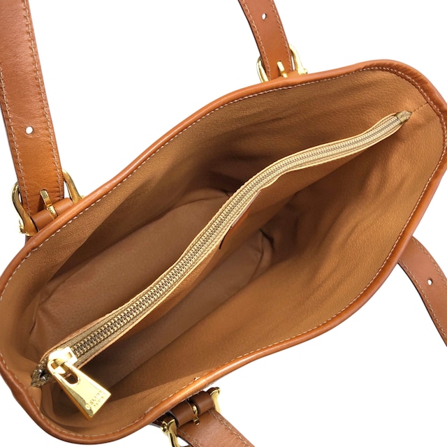 CELINE セリーヌ マカダム ハンドバッグ ブラウン ブラゾン型押し PVCレザー トートバッグ vintage ヴィンテージ オールド 2d6sne