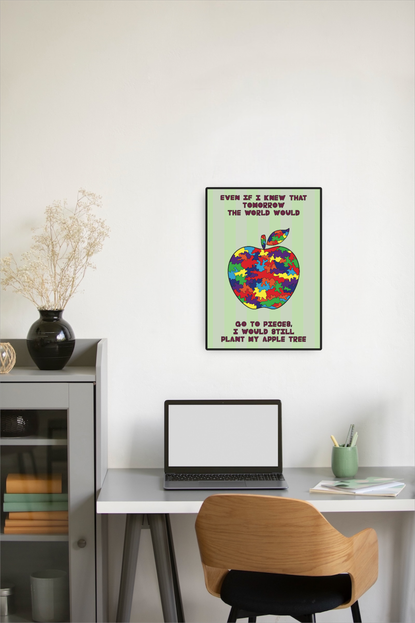 DHD(M)054【フレーム付きインテリアポスターA3　迷彩リンゴ】