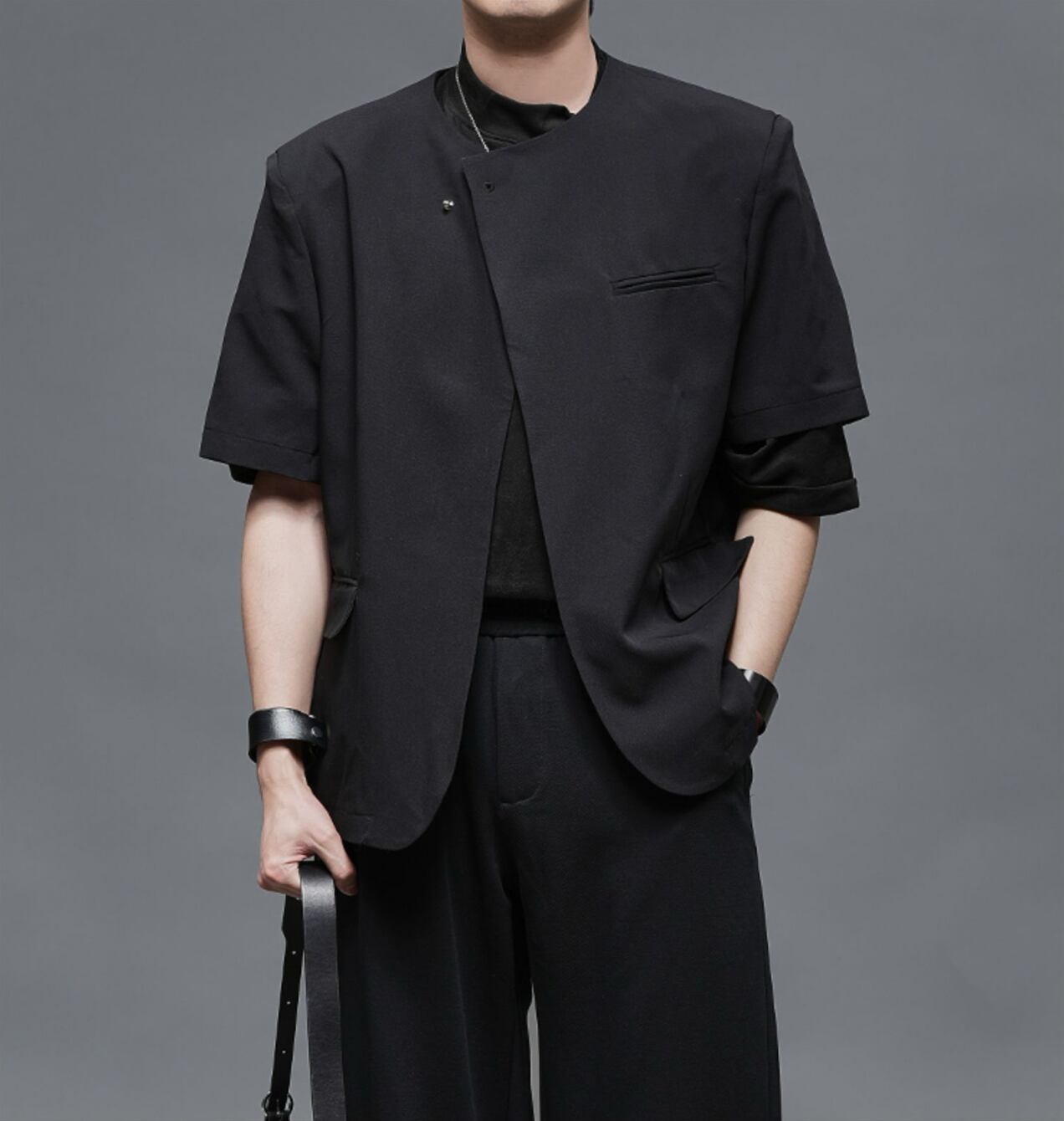 【ORV0044】Collarless Short Suit Jacket, Unisex Blazer / 2color