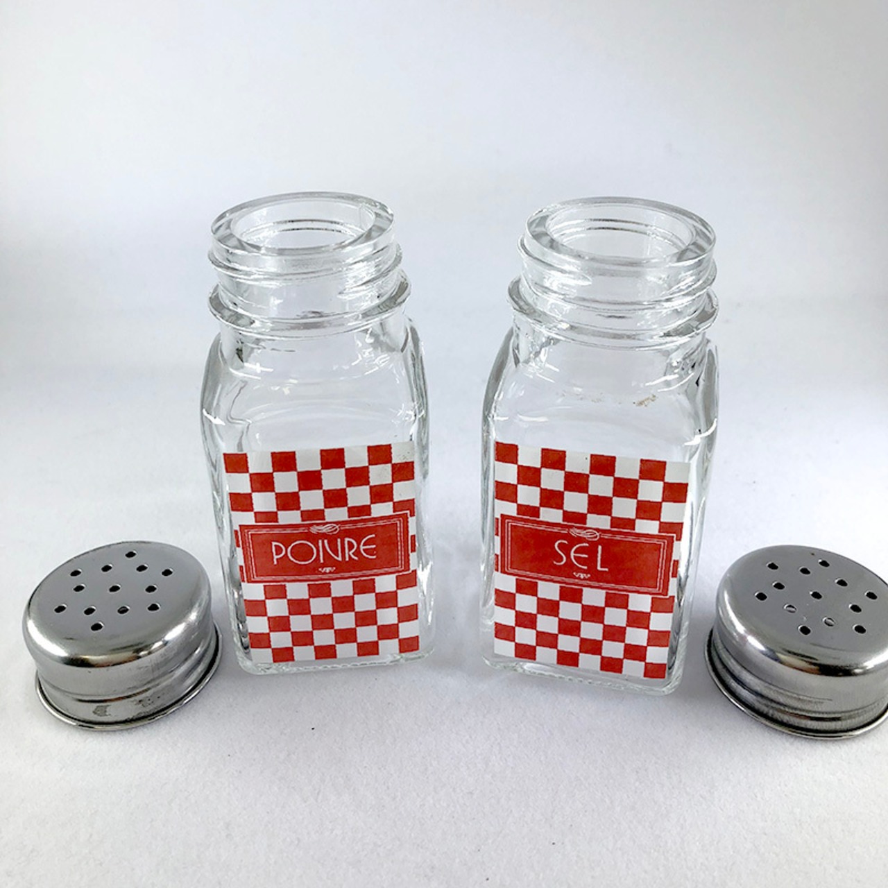 調味料入れ　塩・コショー　ブロカント　テーブル小物　キッチン雑貨 　ダミエ　12KWbl18